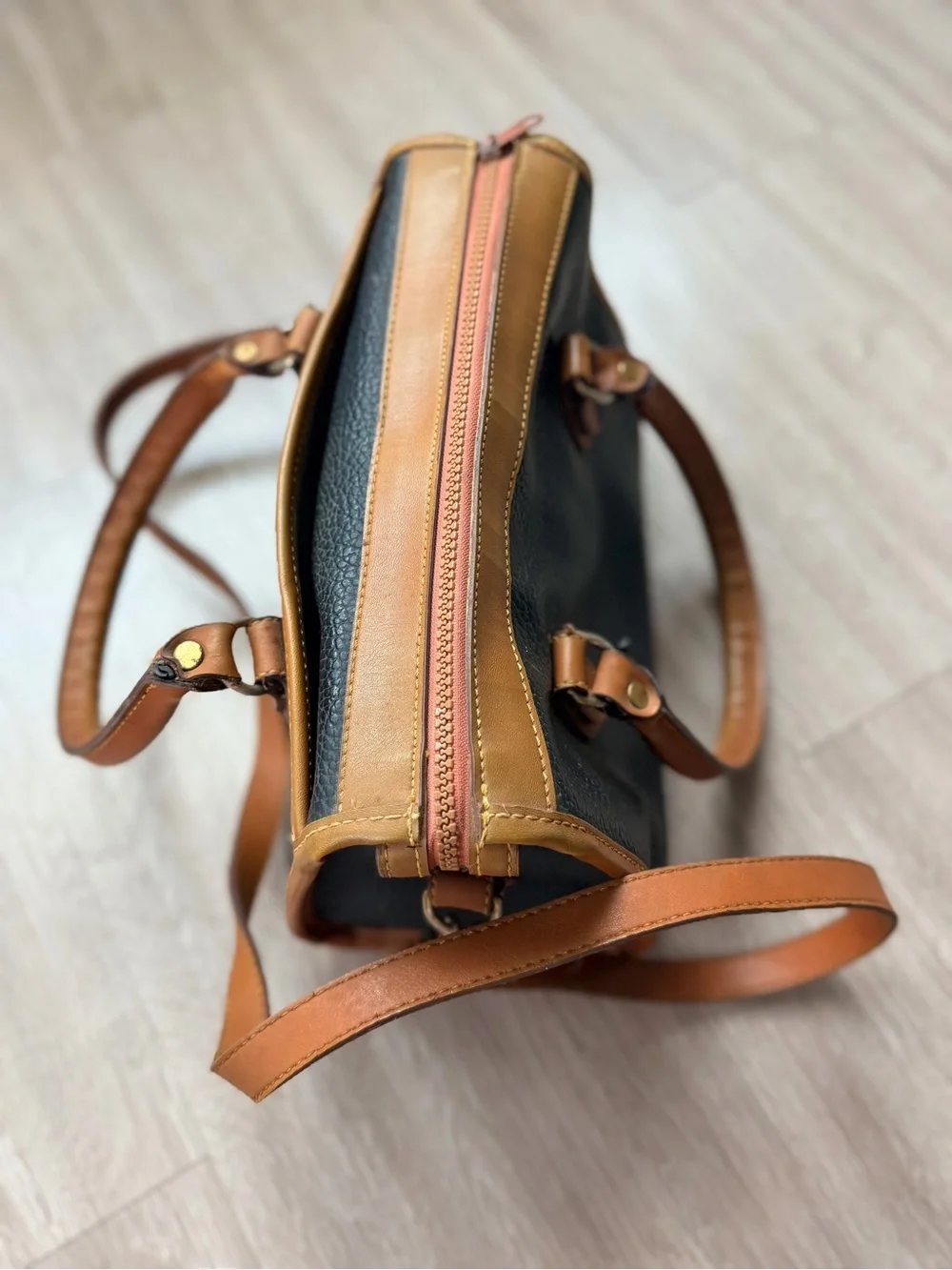 Dooney & Bourke Black with Brown Trim Leather Satchel Purse